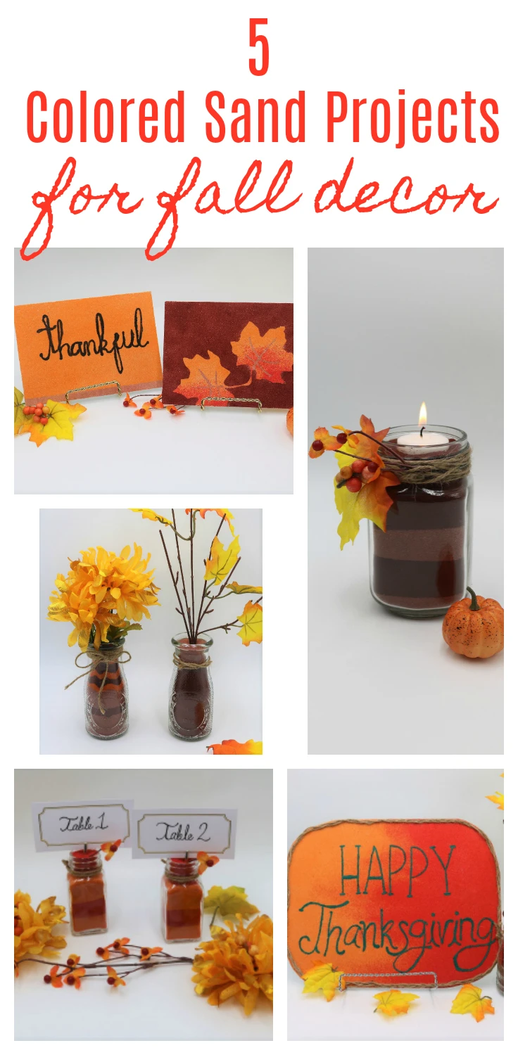 Decorate for fall with colored sand!  These colored sand projects are so easy to recreate, and they're inexpensive to make, too!  #falldecor #fallcrafts